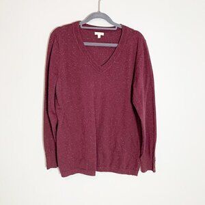 Talbots maroon speckled‎ vneck pullover long sleeve sweater - Large